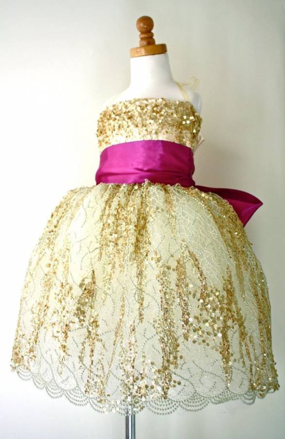 Gold and Fuchsia Flower Girl Dress