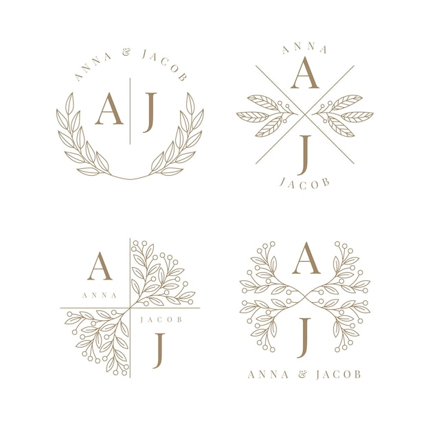 Free vector linear flat wedding monograms collection